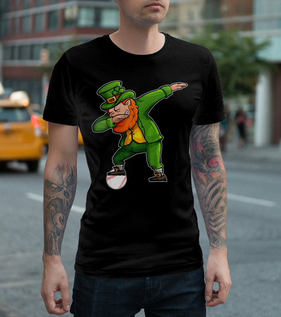 Dabbing Leprechaun on Baseball St Patricks T-Shirt