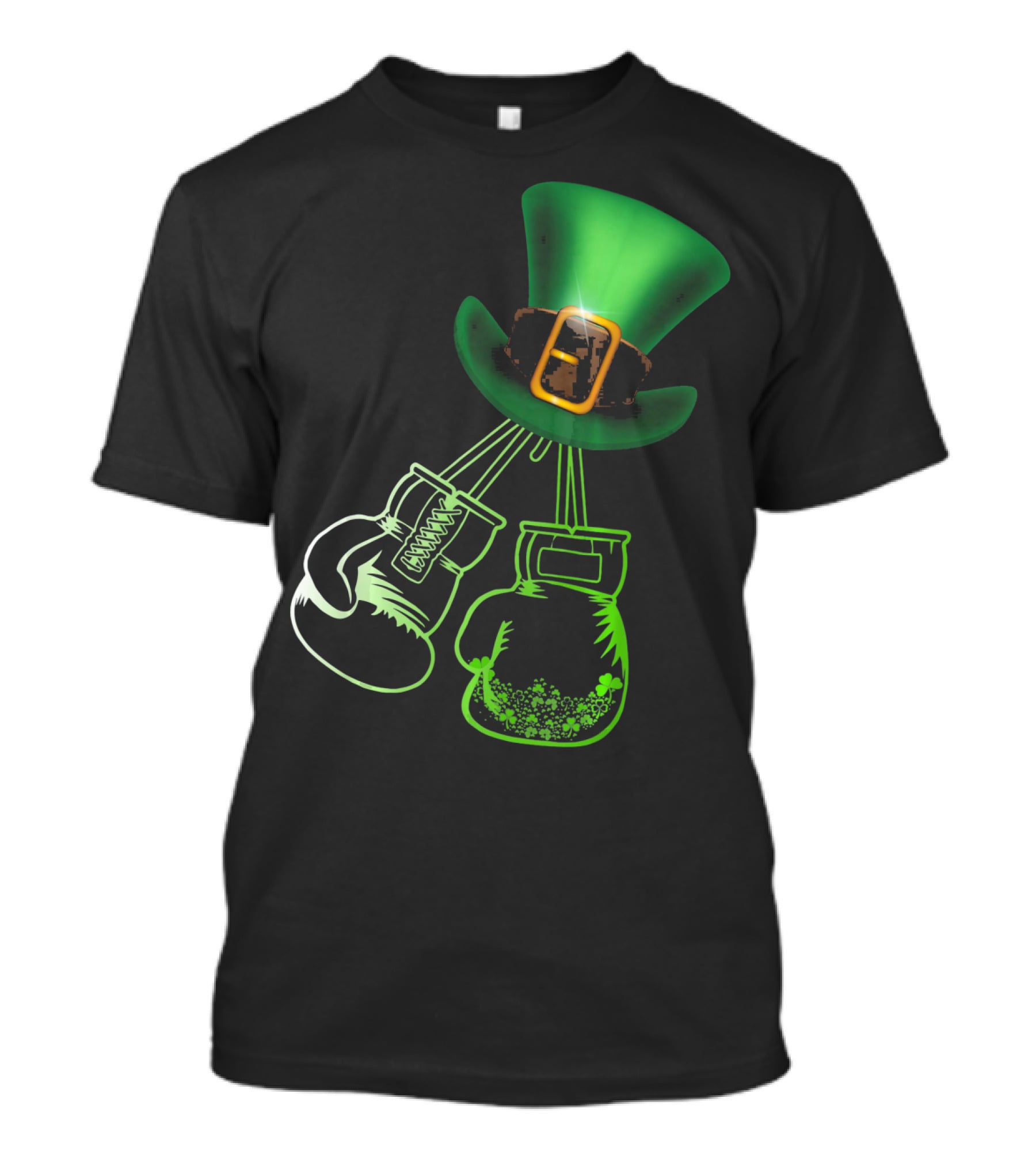 Shamrock Boxing Glove Leprechaun Hat With Green Bowler Buckle T-Shirt