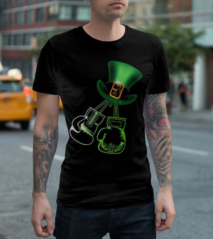 Shamrock Boxing Glove Leprechaun Hat with Green Bowler Buckle T-Shirt