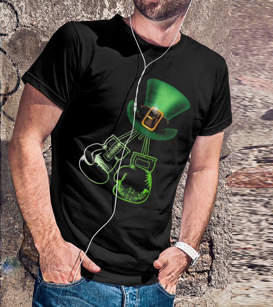 Shamrock Boxing Glove Leprechaun Hat With Green Bowler Buckle T-Shirt
