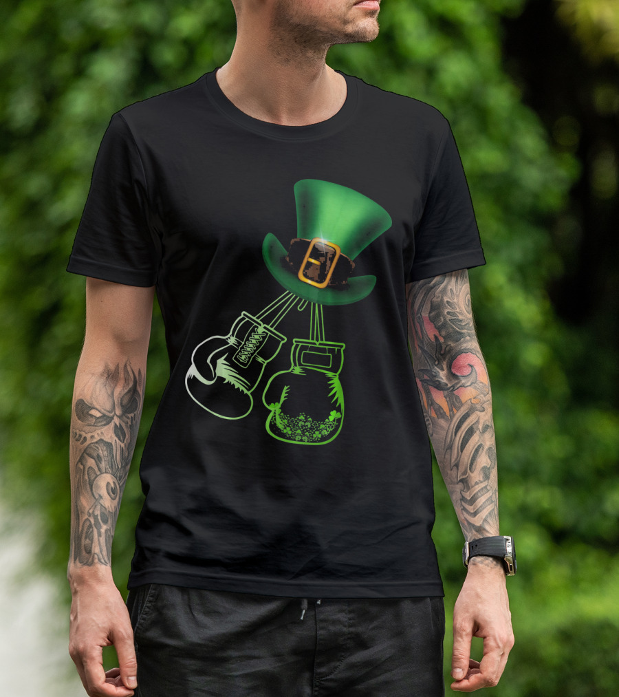 Shamrock Boxing Glove Leprechaun Hat With Green Bowler Buckle T-Shirt