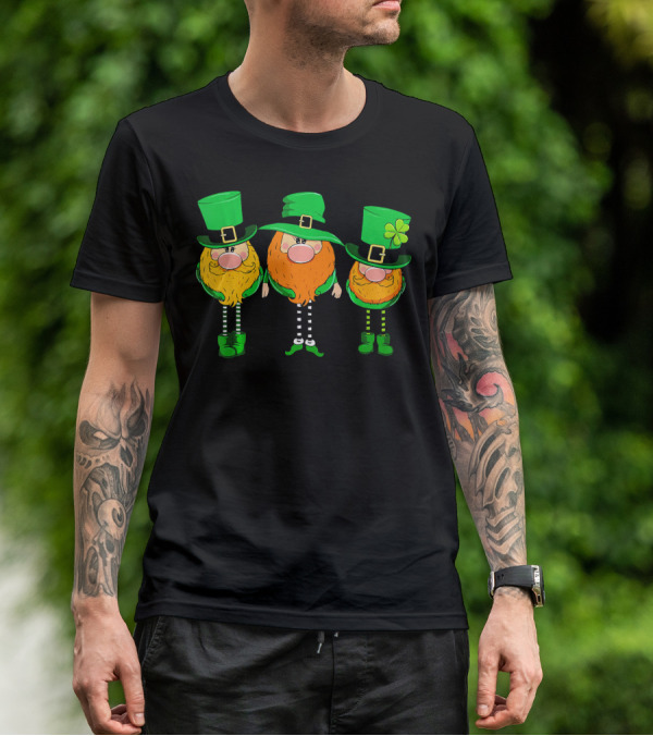 Irish Leprechaun Gnomes In Green Hats With Shamrock T-Shirt