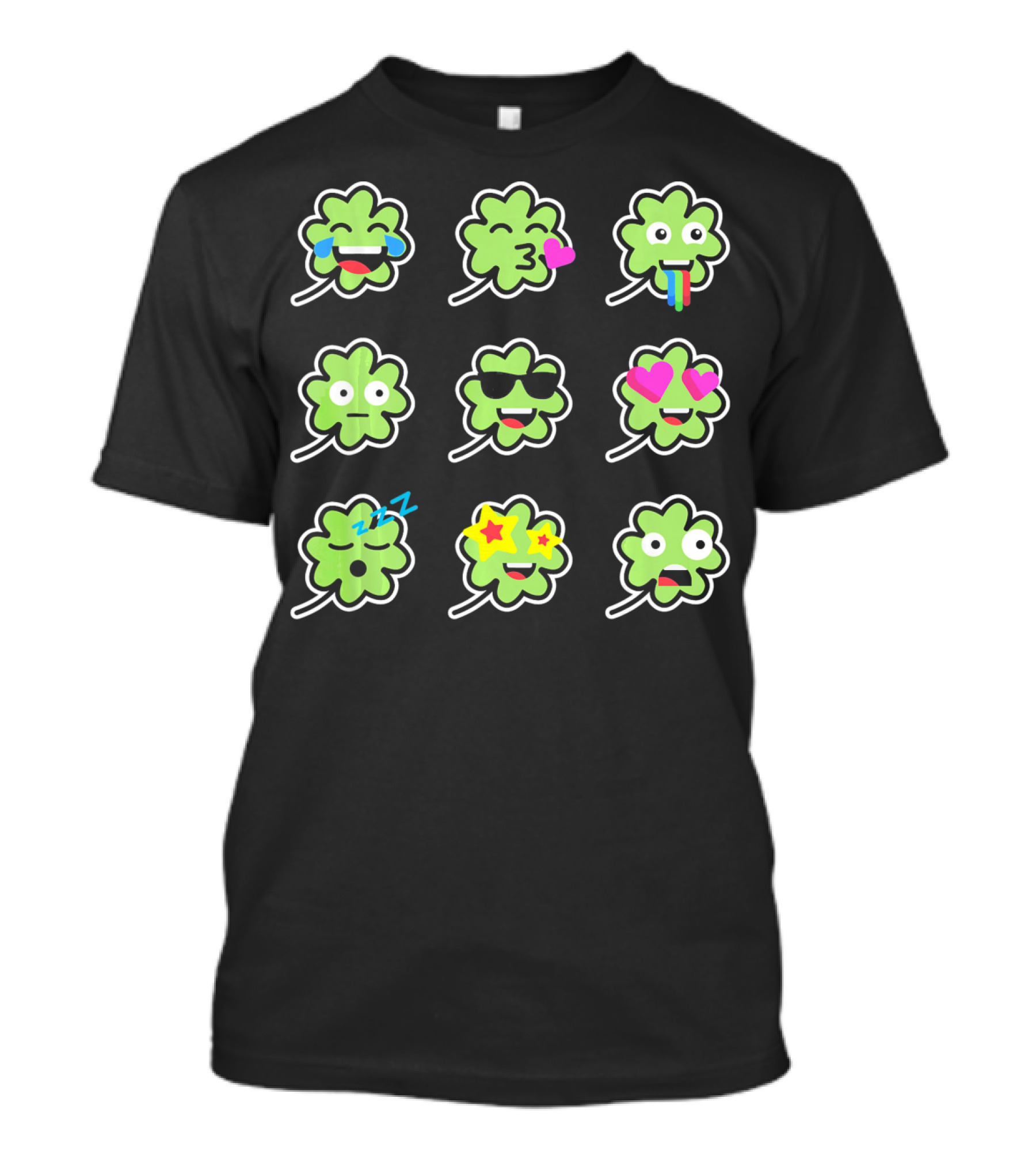 Shamrock Emoji Faces Funny St Patricks Day T-Shirt