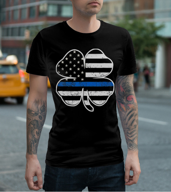 Police Flag Thin Blue Line Shamrock T-Shirt