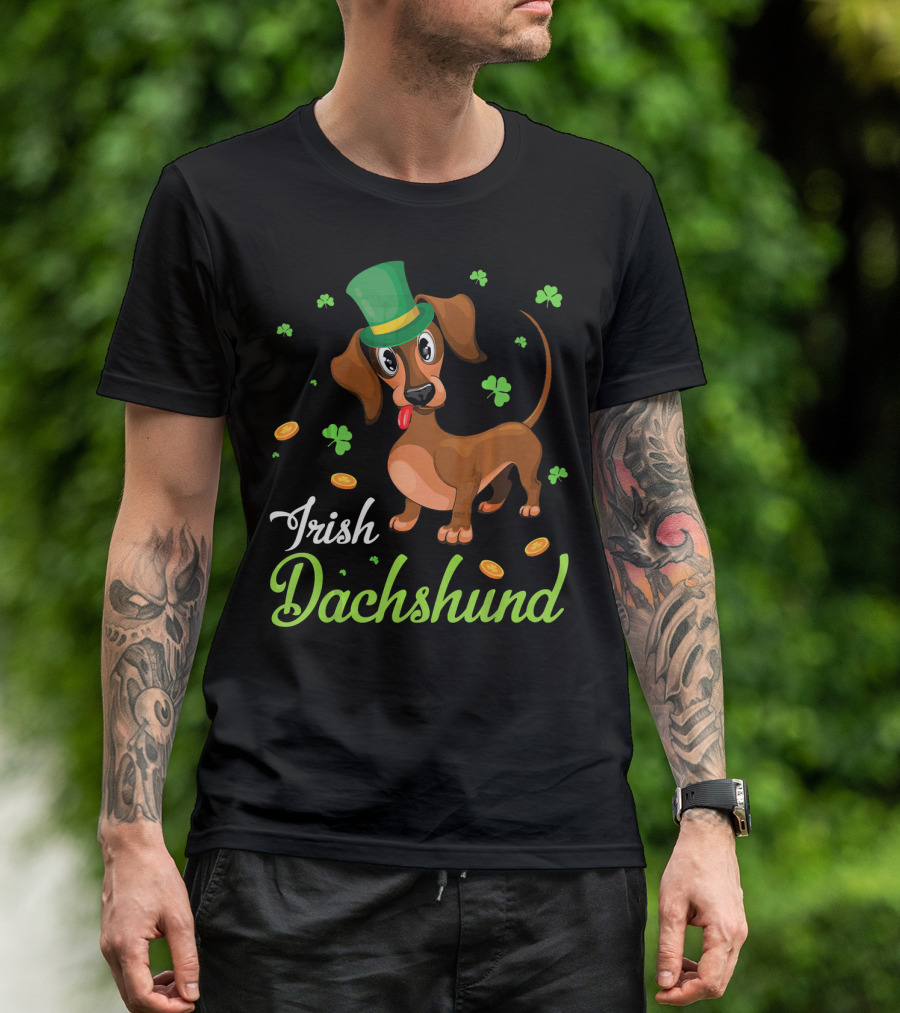 Irish Dachshund With Shamrocks And Coins T-Shirt