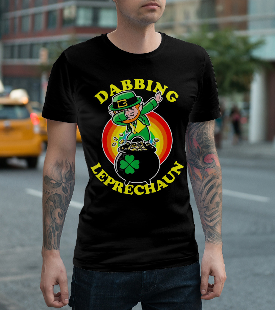 Dabbing Leprechaun Pot of Gold Rainbow T-Shirt