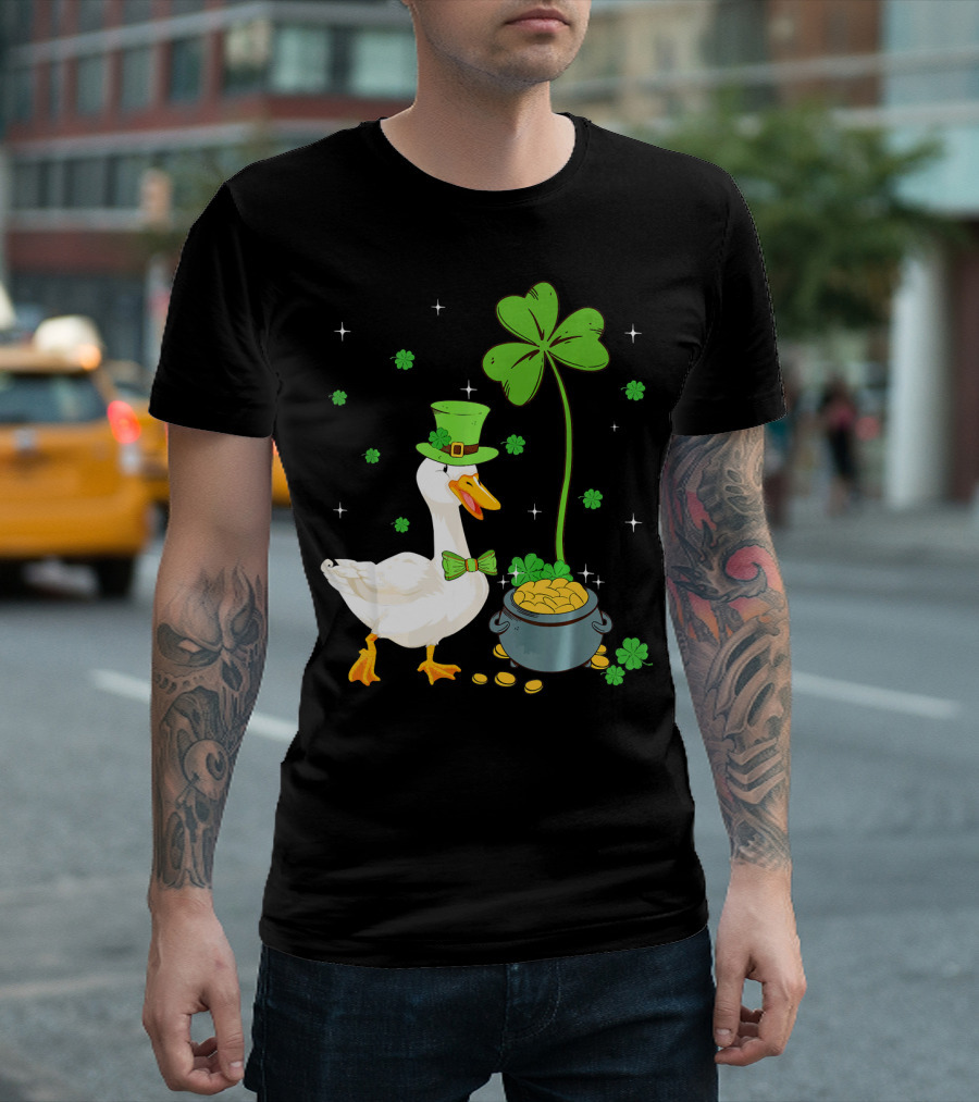Shamrock Duck with Leprechaun Hat and Pot of Gold T-Shirt