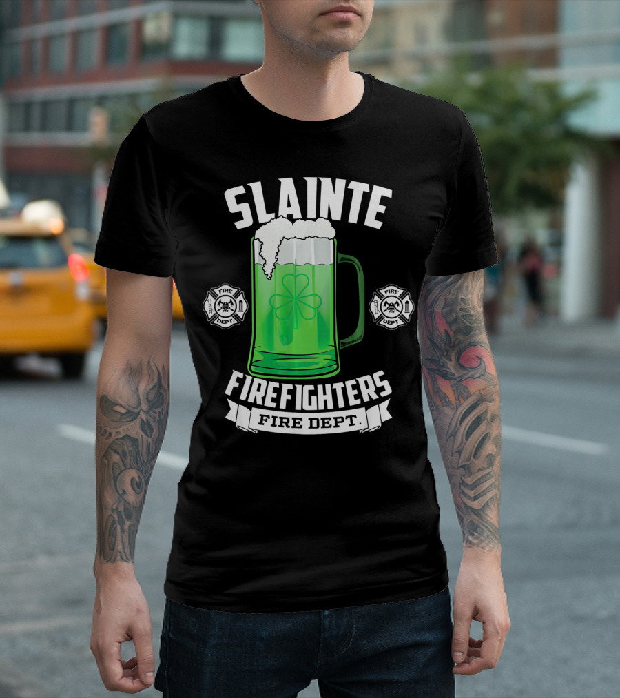 Slainte Shamrock Beer Firefighters Fire Dept T-Shirt