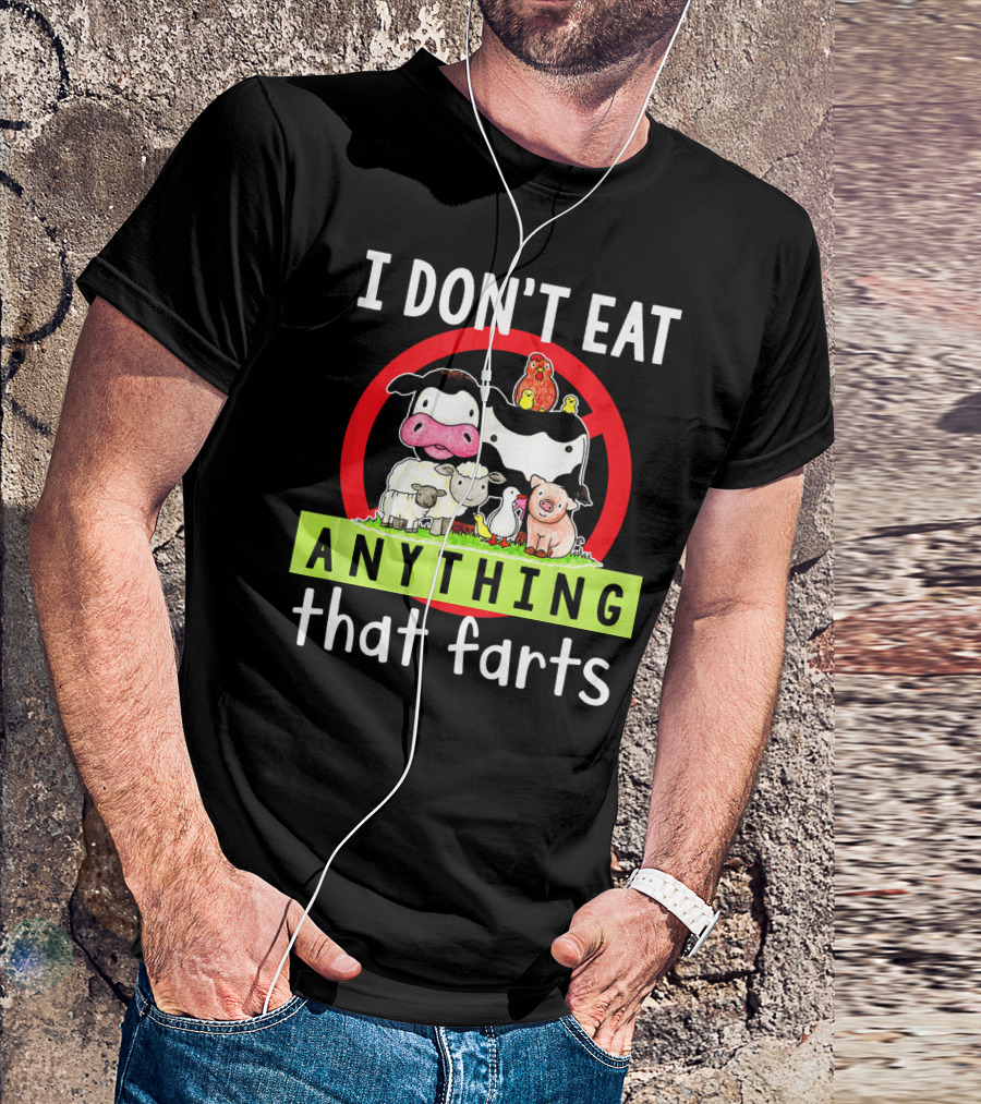 I Don't Eat Anything That Farts Vegetaria Cow Sheep Pig Chicken Cartoon T-Shirt