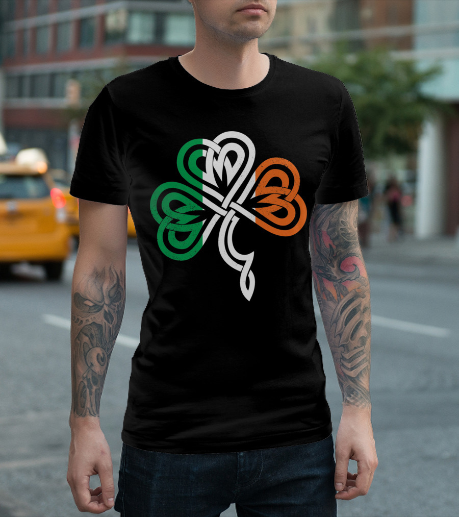 Celtic Knot Shamrock with Irish Flag Colors T-Shirt