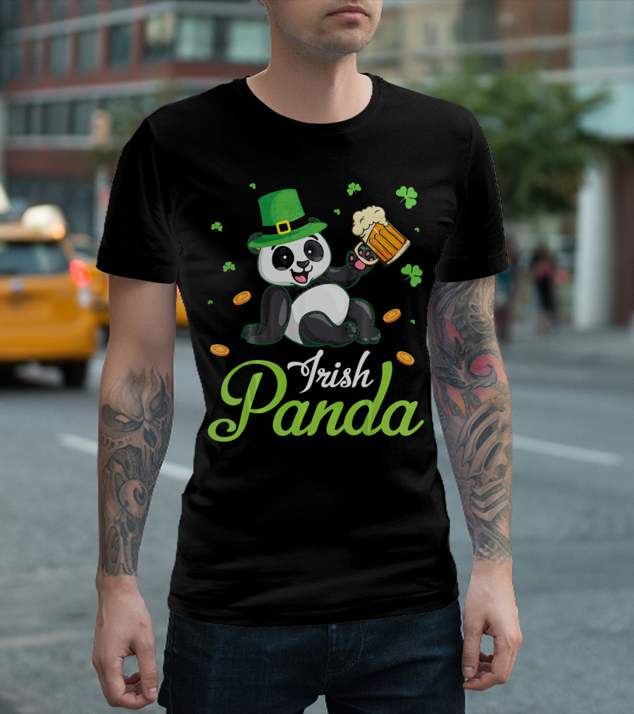 Irish Panda Leprechaun Drinking Shamrocks Go T-Shirt