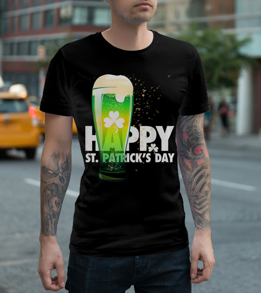 Happy St. Patrick's Day Irish Green Beer with Shamrock Bubbles T-Shirt