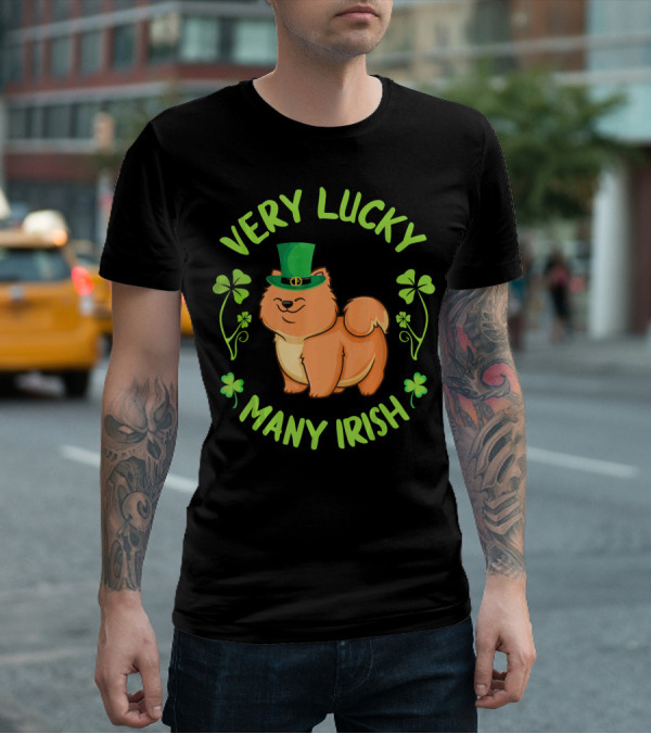 Very Lucky Many Irish Chow Chow Dog With Leprechaun Hat T-Shirt