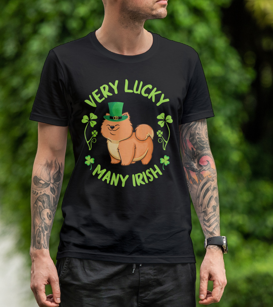 Very Lucky Many Irish Chow Chow Dog With Leprechaun Hat T-Shirt