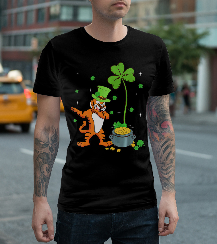 Shamrock Leprechaun Tiger St Patricks Gold Pot T-Shirt