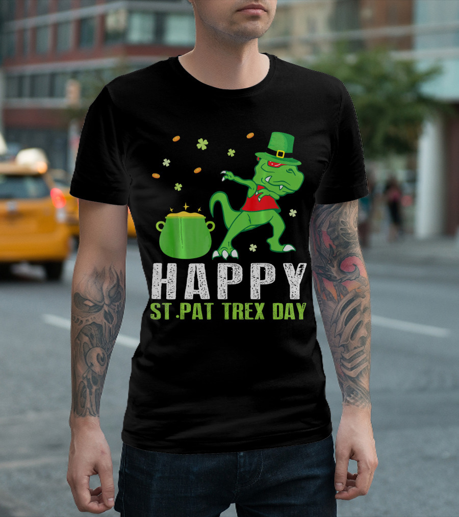 Hap St. Pat T-Rex Day Dinosaur Leprechaun Dab Spot of Gold T-Shirt