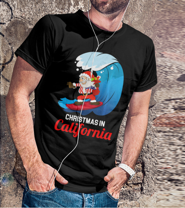 Santa Surfing Christmas In California T-Shirt