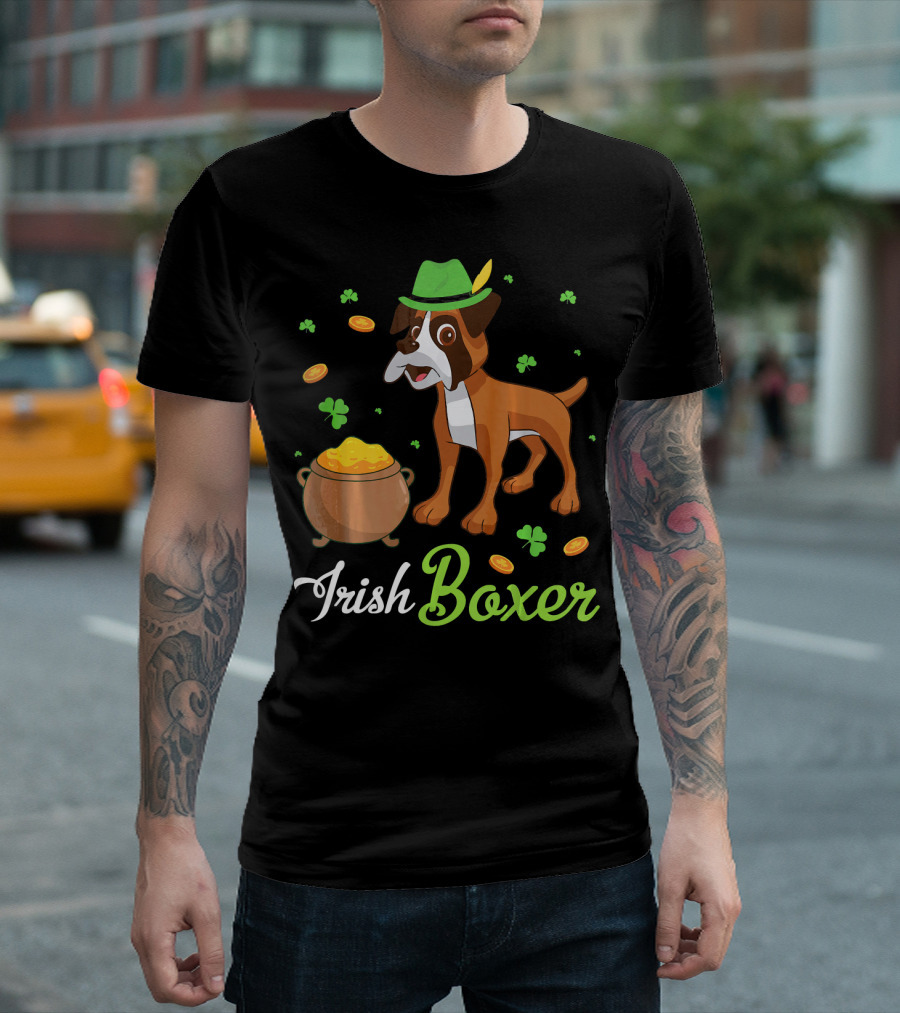 Irish Boxer Leprechaun Coins Shamrocks T-Shirt