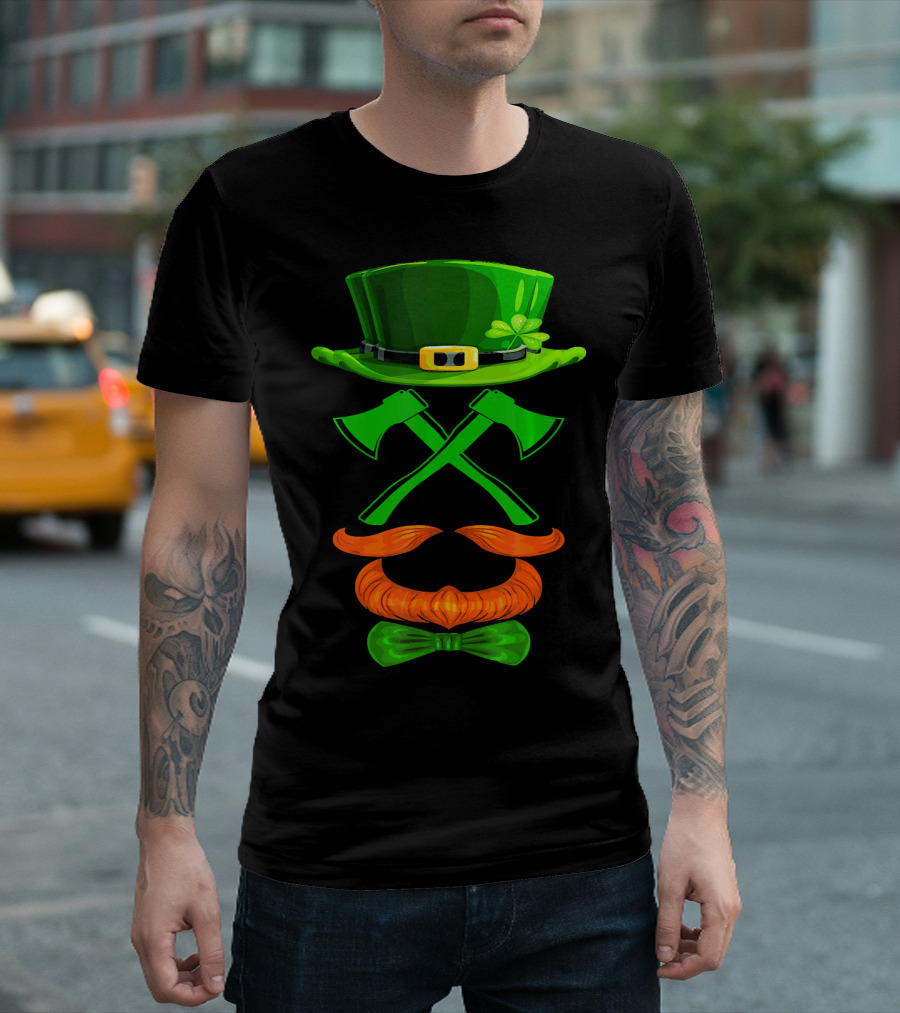 Leprechaun Hat and Crossed Axes with Orange Beard and Bow Tie T-Shirt
