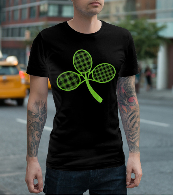 Tennis Shamrock Irish St Pattys Sports Racquet Clover T-Shirt