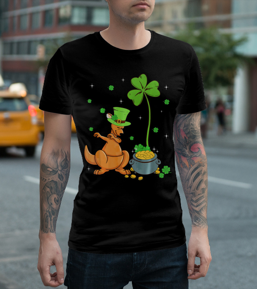 Shamrock Leprechaun Kangaroo Pot of Gold St Patricks T-Shirt