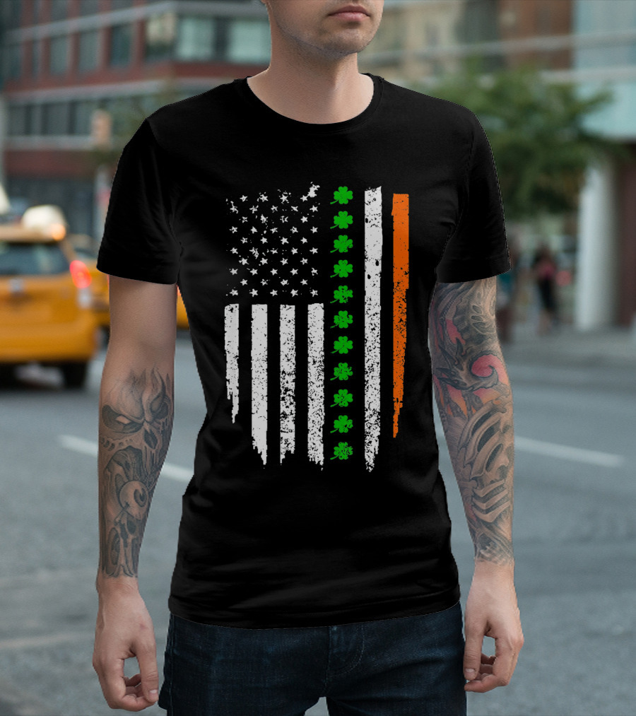 Retro Vintage Irish American Flag With Shamrocks T-Shirt