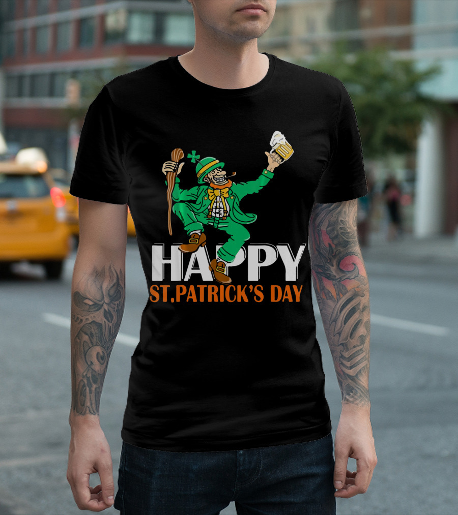 Happy St. Patrick's Day Green Celebrating Beer And Shamrock T-Shirt