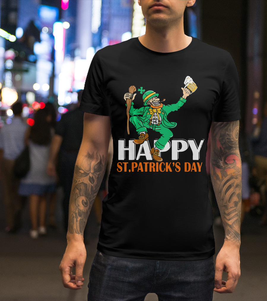 Happy St. Patrick's Day Green Celebrating Beer And Shamrock T-Shirt
