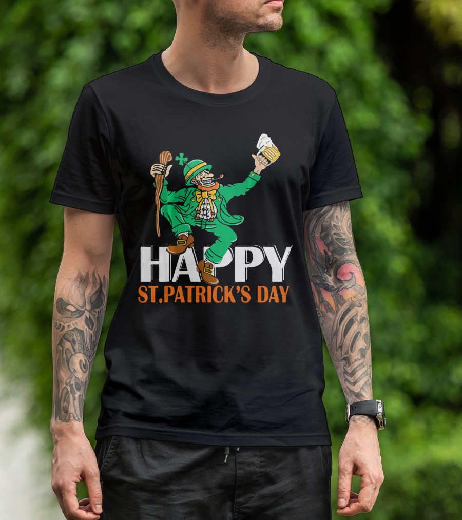Happy St. Patrick's Day Green Celebrating Beer And Shamrock T-Shirt