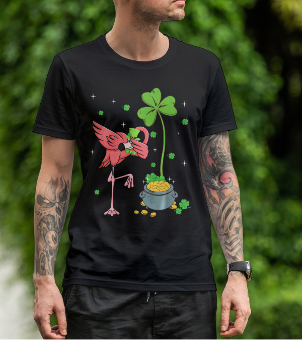 Shamrock Leprechaun Flamingo St Patricks Pot Of Gold T-Shirt