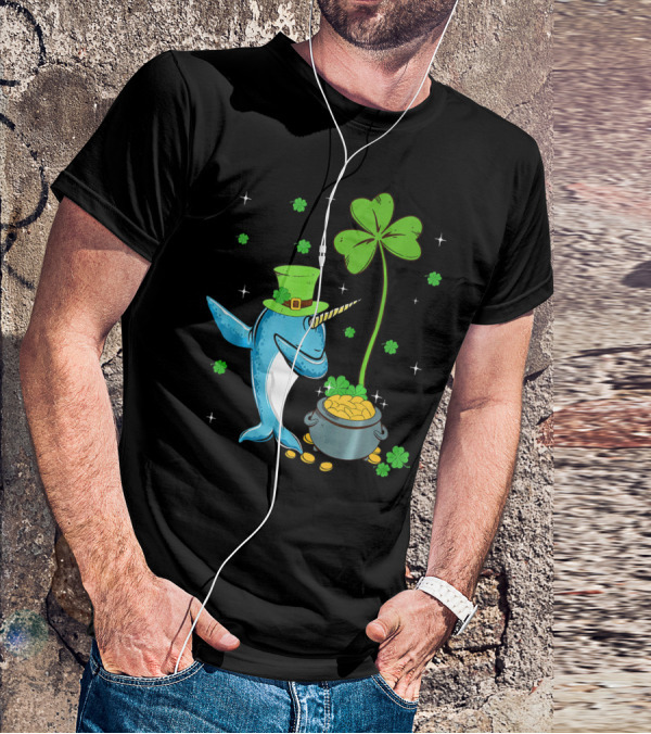 Shamrock Leprechaun Narwhal With Pot Of Gold St Patricks T-Shirt