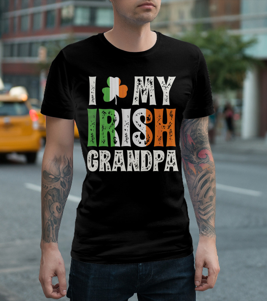I Love My Irish Grandpa Shamrock Icon Green White Orange T-Shirt