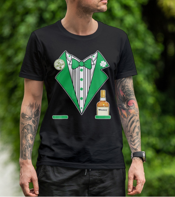 Kiss Me I'm Irish St. Patrick's Day Tuxedo With Whiskey Bottle And Shamrock T-Shirt
