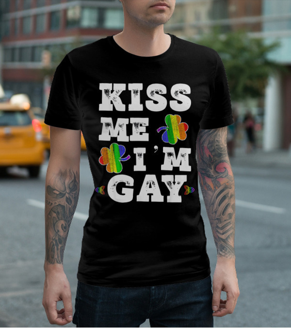 Kiss Me I'm Gay Rainbow Shamrock St. Patrick's Day T-Shirt