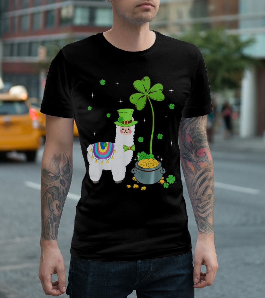 Shamrock Llama Leprechaun Pot Of Gold St Patricks T-Shirt