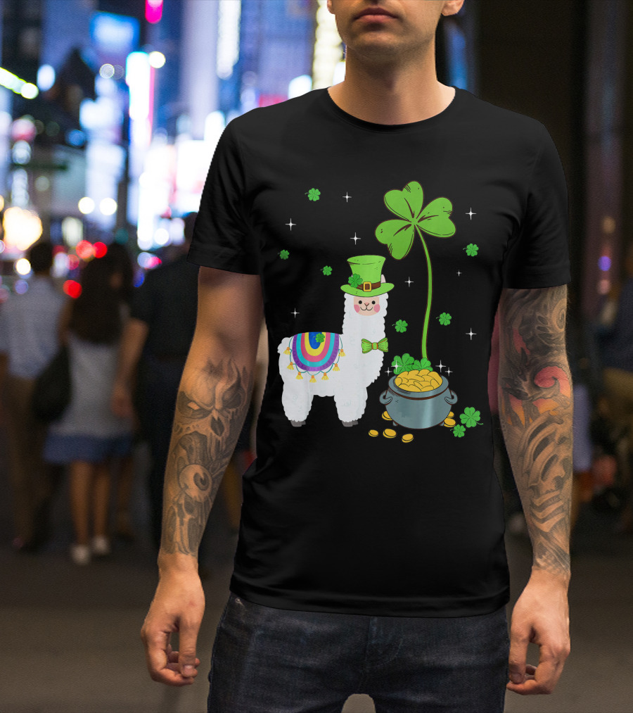 Shamrock Llama Leprechaun Pot Of Gold St Patricks T-Shirt