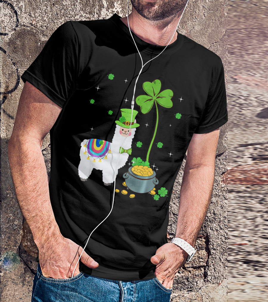 Shamrock Llama Leprechaun Pot Of Gold St Patricks T-Shirt