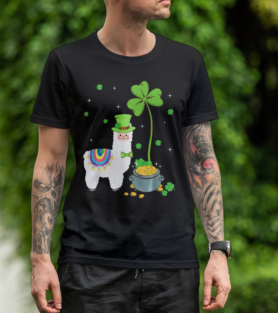 Shamrock Llama Leprechaun Pot Of Gold St Patricks T-Shirt