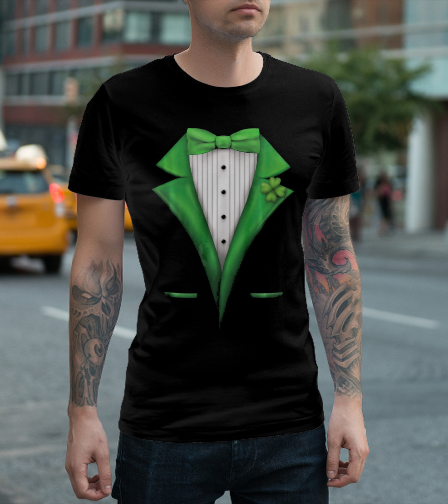 St. Patricks Day Clover Green Tuxedo Bow Tie Classic T-Shirt