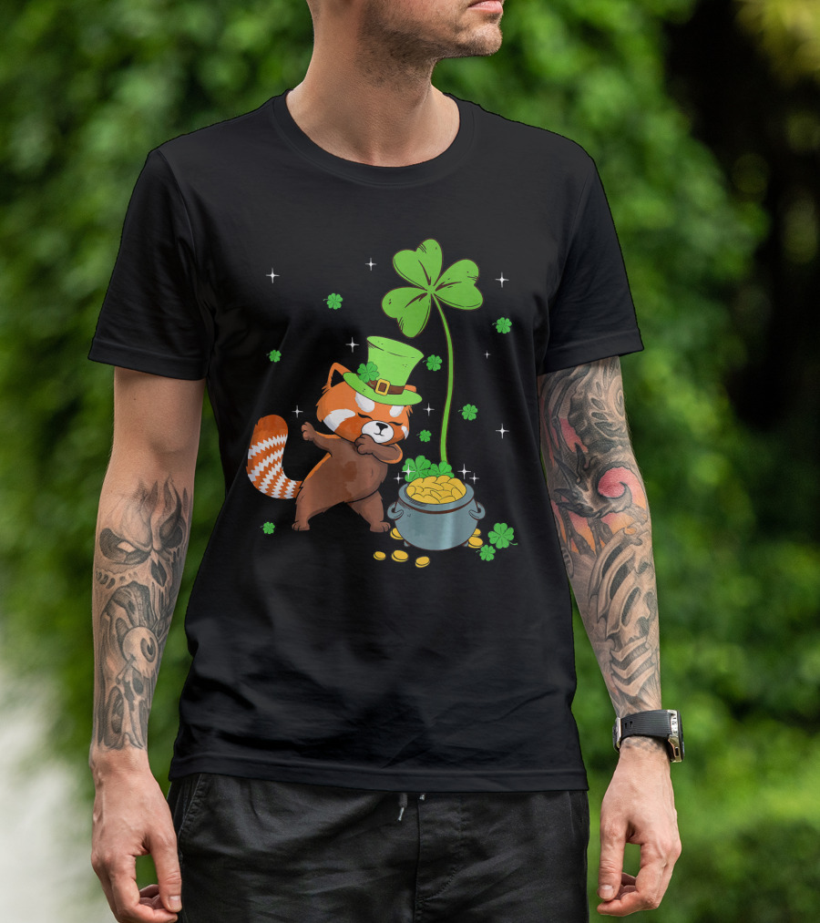 Shamrock Leprechaun Red Panda Pot Of Gold St Patrick's Day T-Shirt