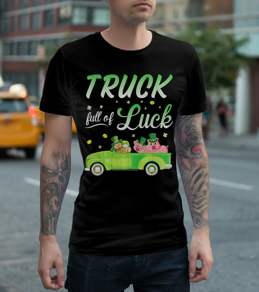 Truck Full of Luck Leprechaun with Beer and Pigs T-Shirt