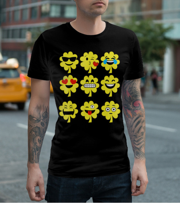 St. Patricks Day Clover Emoji Faces Collection T-Shirt