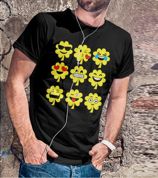 St. Patricks Day Clover Emoji Faces Collection T-Shirt