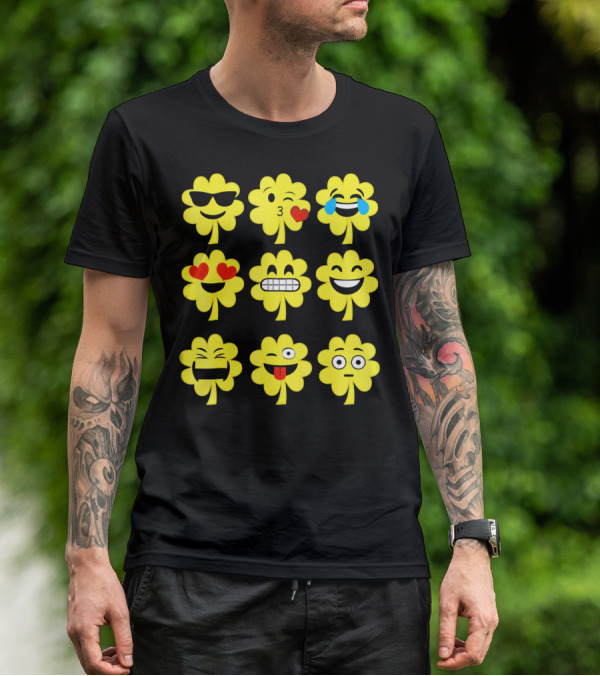 St. Patricks Day Clover Emoji Faces Collection T-Shirt