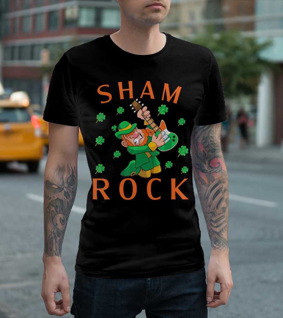 SHAMROCK Leprechaun Playing Guitar with Shamrocks T-Shirt