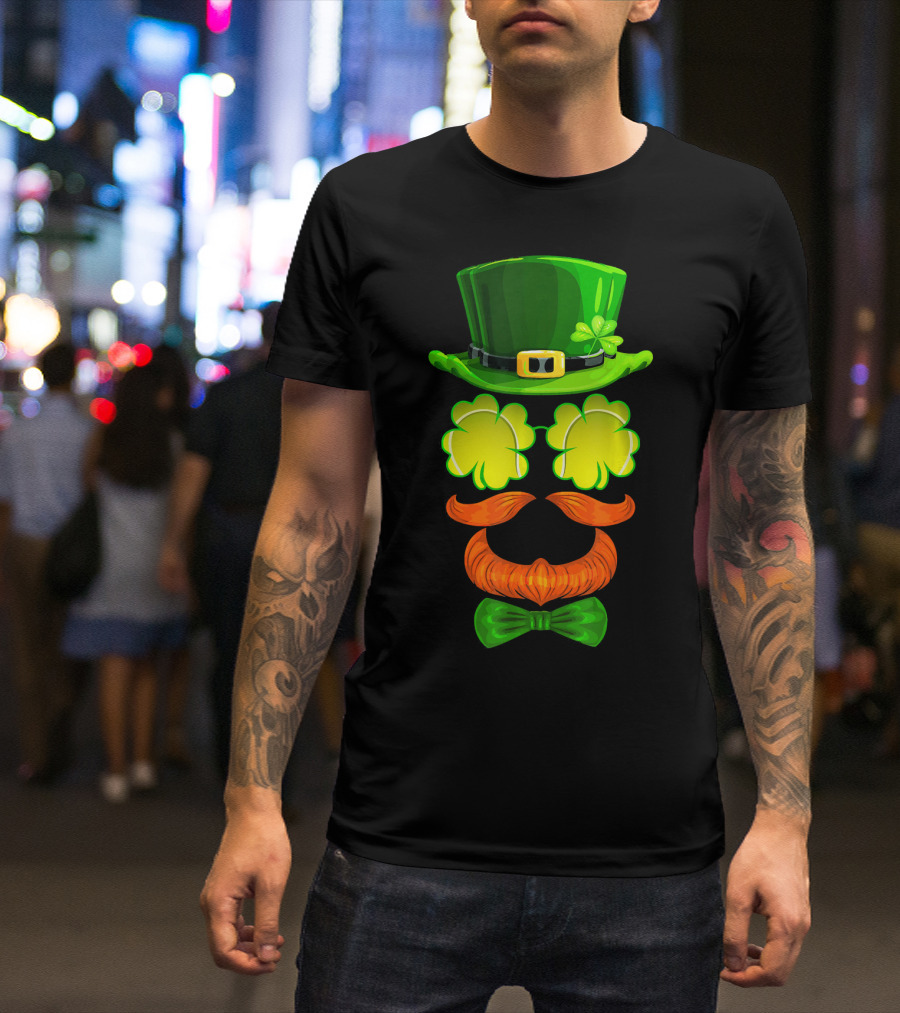 Tennis Ball Shamrock Leprechaun Clover Hat Mustache Bowtie T-Shirt