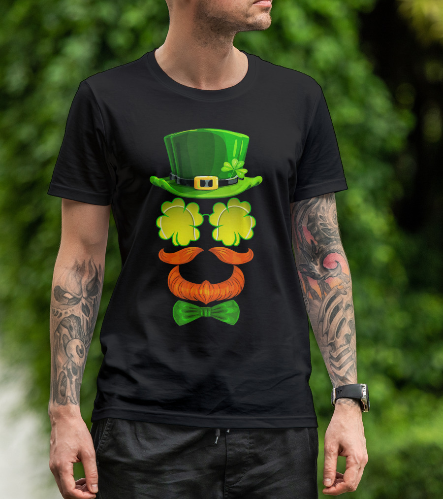 Tennis Ball Shamrock Leprechaun Clover Hat Mustache Bowtie T-Shirt