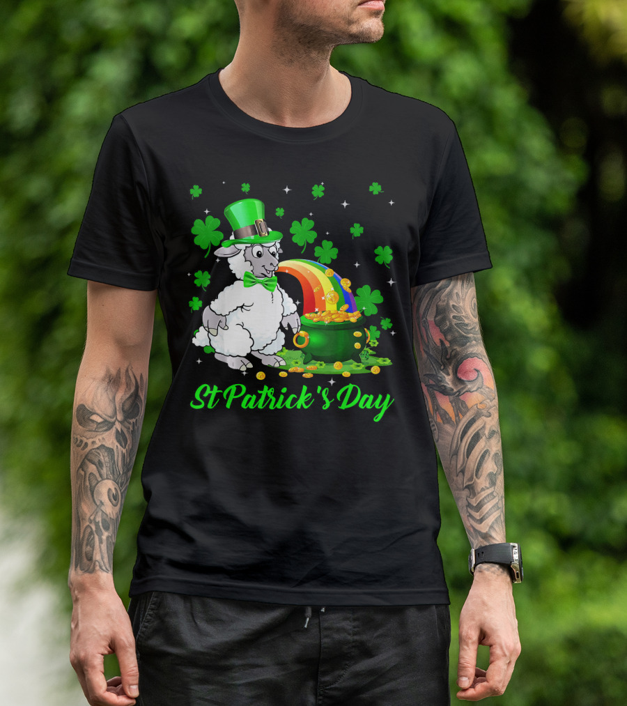 St Patrick's Day Leprechaun Sheep Shamrock Rainbow Pot Of Gold T-Shirt