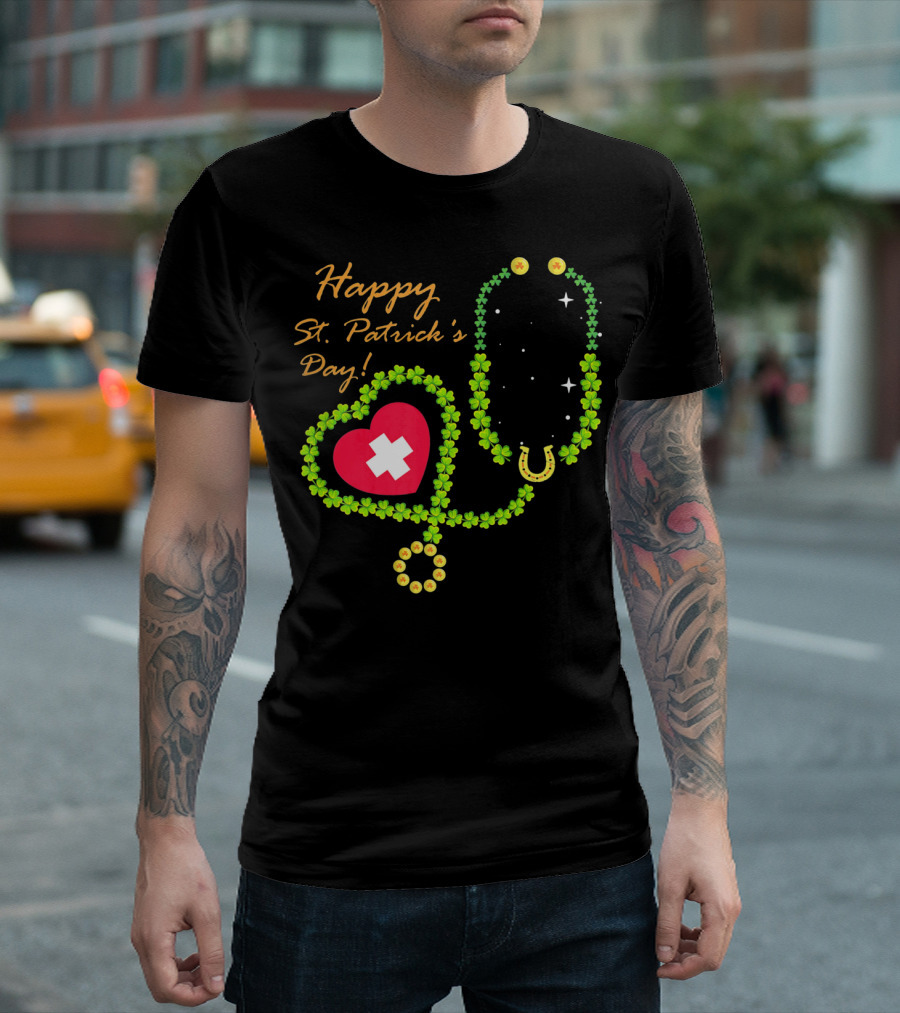 Happy St. Patrick's Day Shamrock Stethoscope Nurse T-Shirt