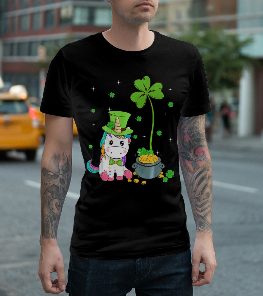 Shamrock Leprechaun Unicorn St Patricks Pot Of Gold T-Shirt